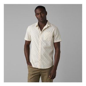 Prana Men's Tinline Short Sleeve Button Down in White w/Grey print